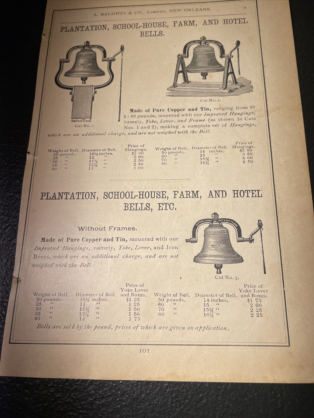 1891 Baldwin – Vanduzen & Tiet Bell – Farm Advertising New Orleans – Cincinnati
