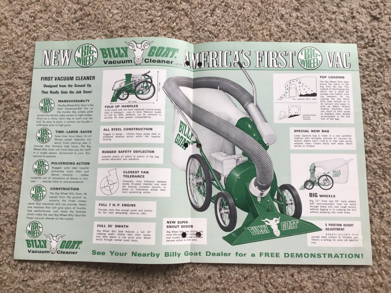 1967 Billy Goat Big Wheel, Lawn care unit, sales literature.