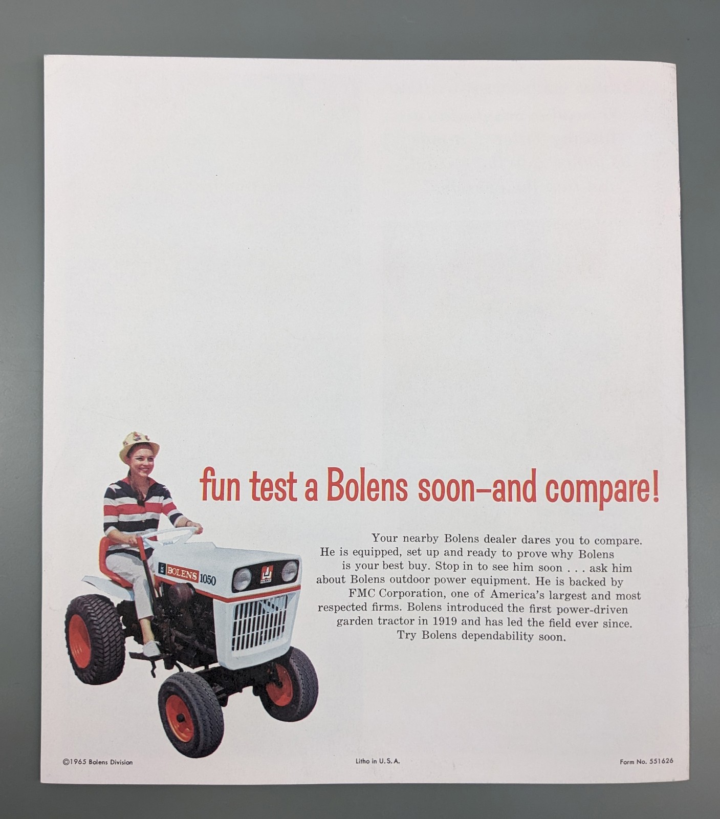 1965 FMC Bolens Mowers + Tractors Brochure ~ Yard Care The Way It&rsquo;s Meant To Be