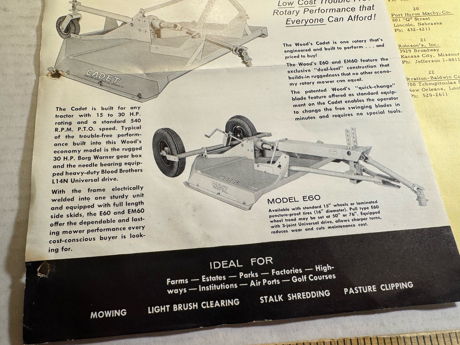 Vintage Wood Brothers MFG Wood&rsquo;s Cadet Economy Rotary Mower Brochure Oregon IL