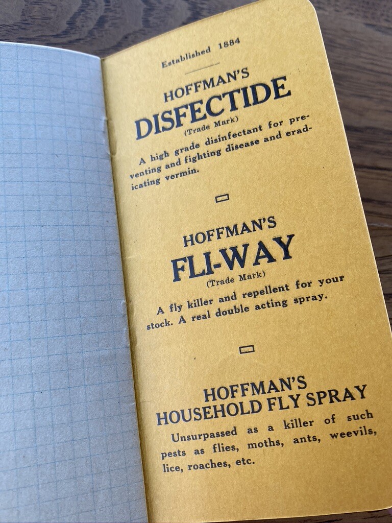 Vintage Hoffman&rsquo;s Poultry Powder Pocket Notebook Allentown PA Farm Ag