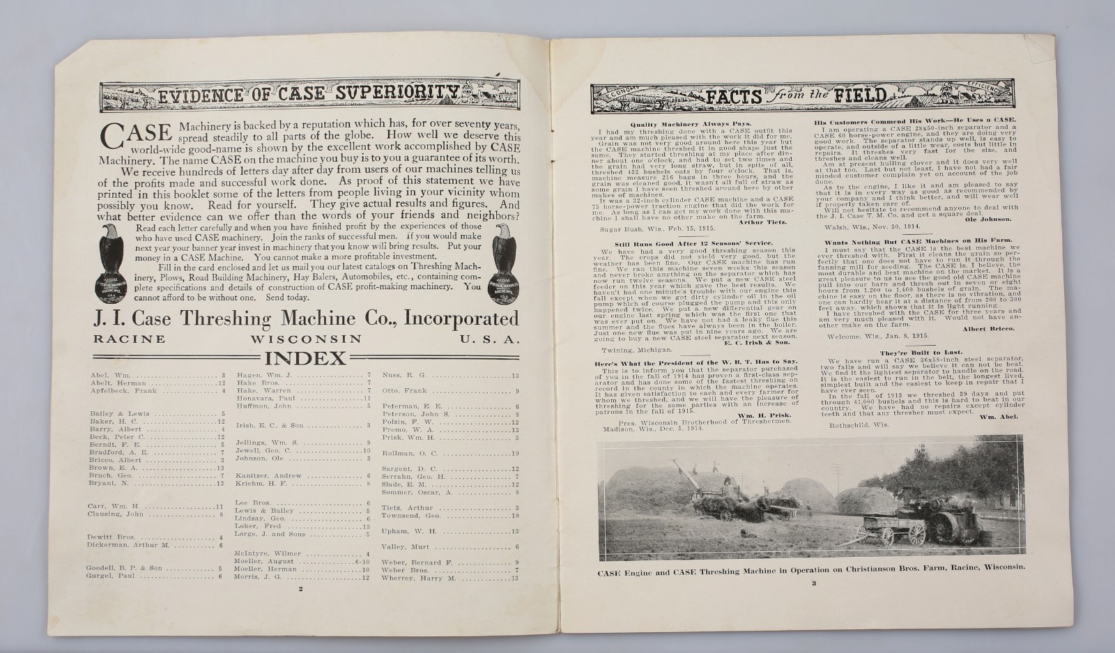 Vintage 1915 J.I. Case Facts From The Field Booklet Racine Wisconsin