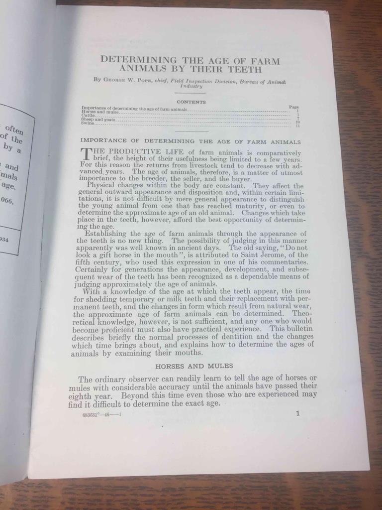 Vintage 1934 Determining the Age of Farm Animals by Their Teeth U.S. Dept of Agr