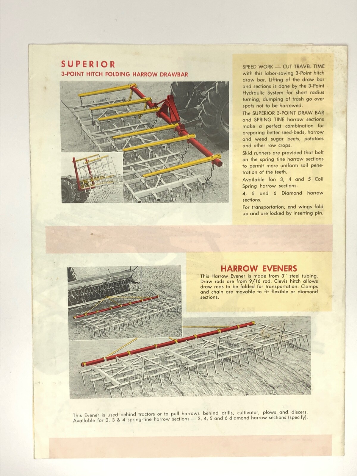 2 Superior Harrow Drawbars & Coil Spring Harrow Sections Dealer Brochure 1960s