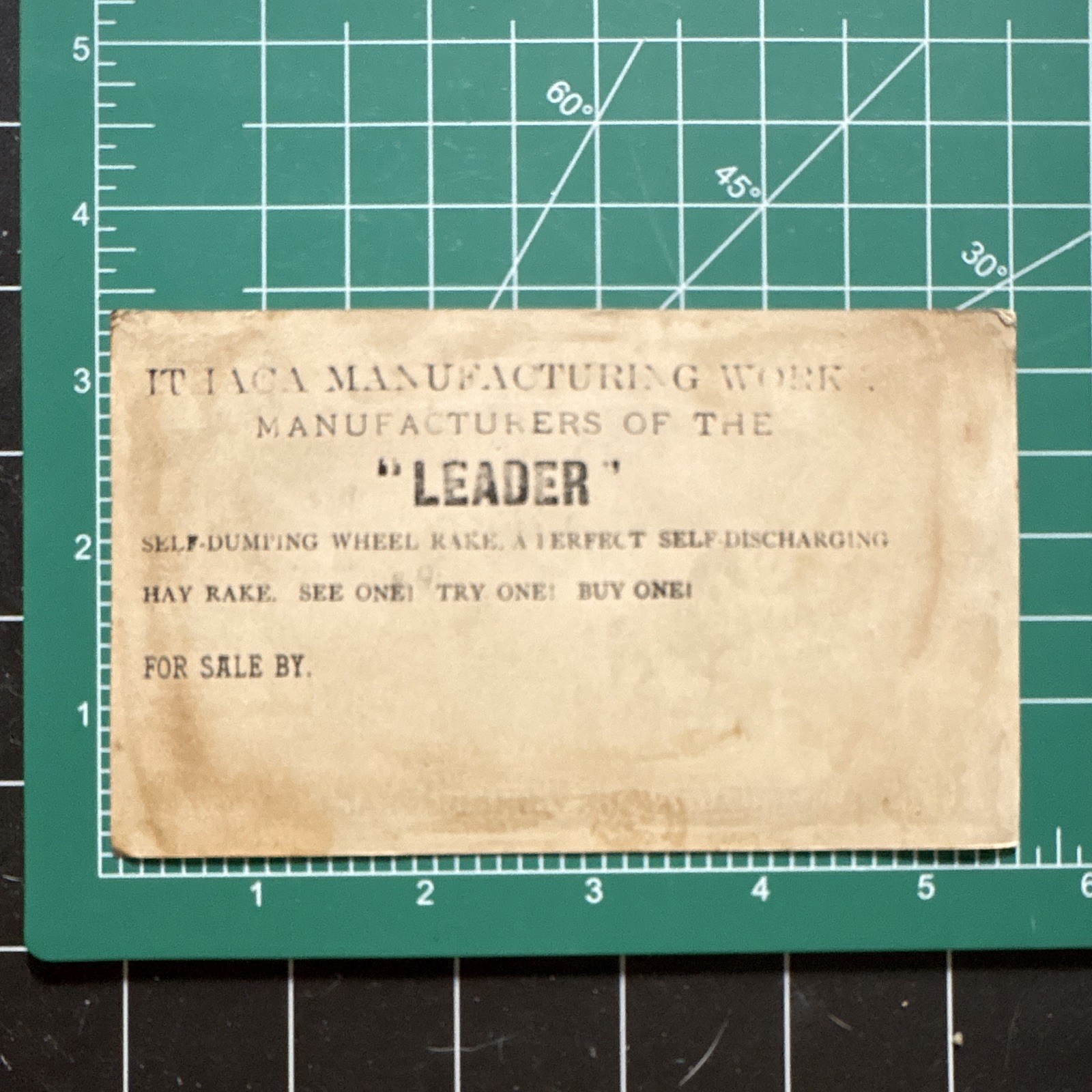 Ithaca Manufacturing Works « Leader » Hay Rake Agriculture Trade Card, Multicolor