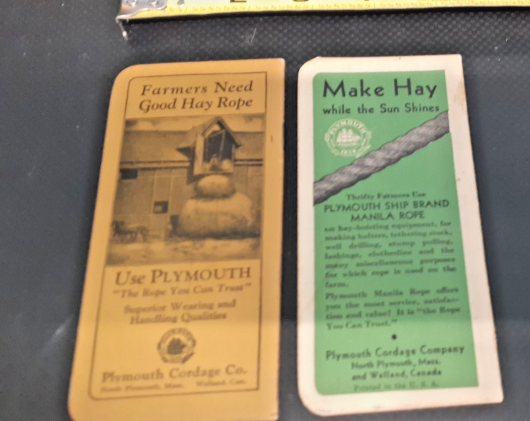 2 PLYMOUTH TWINE/CORDAGE POCKET MEMO&rsquo;S, MINTY UNUSED, 1924 & 1933