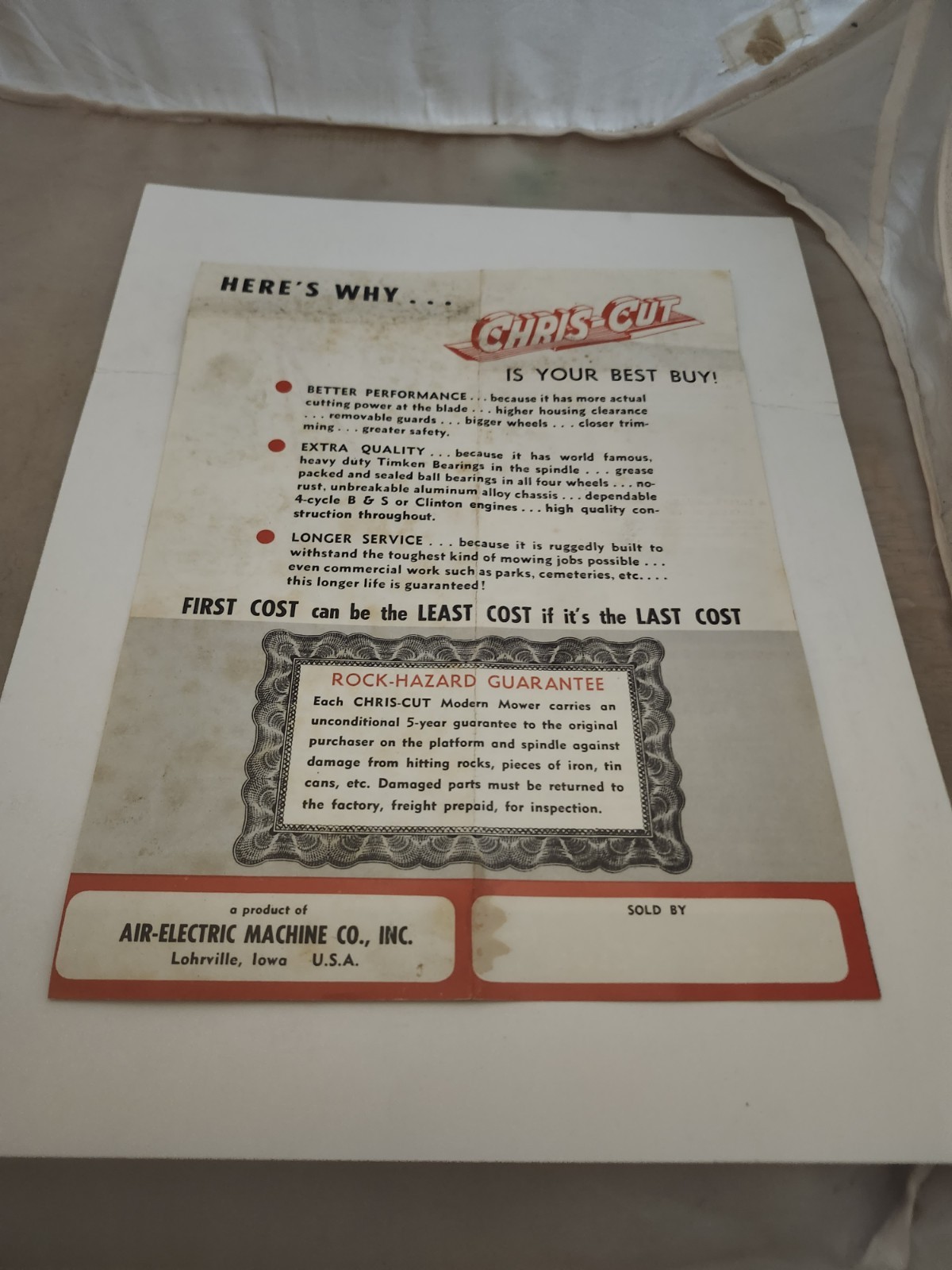 1940s Sales Brochure Chris-Cut Power Lawn Mower Lohrville IA Graphic!