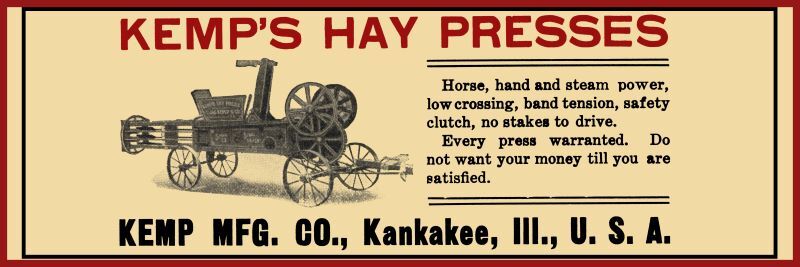 1906 Kemps&rsquo; Hay Press of Kankakee, IL New Metal Sign: Ships Free – 6 x 18&Prime;
