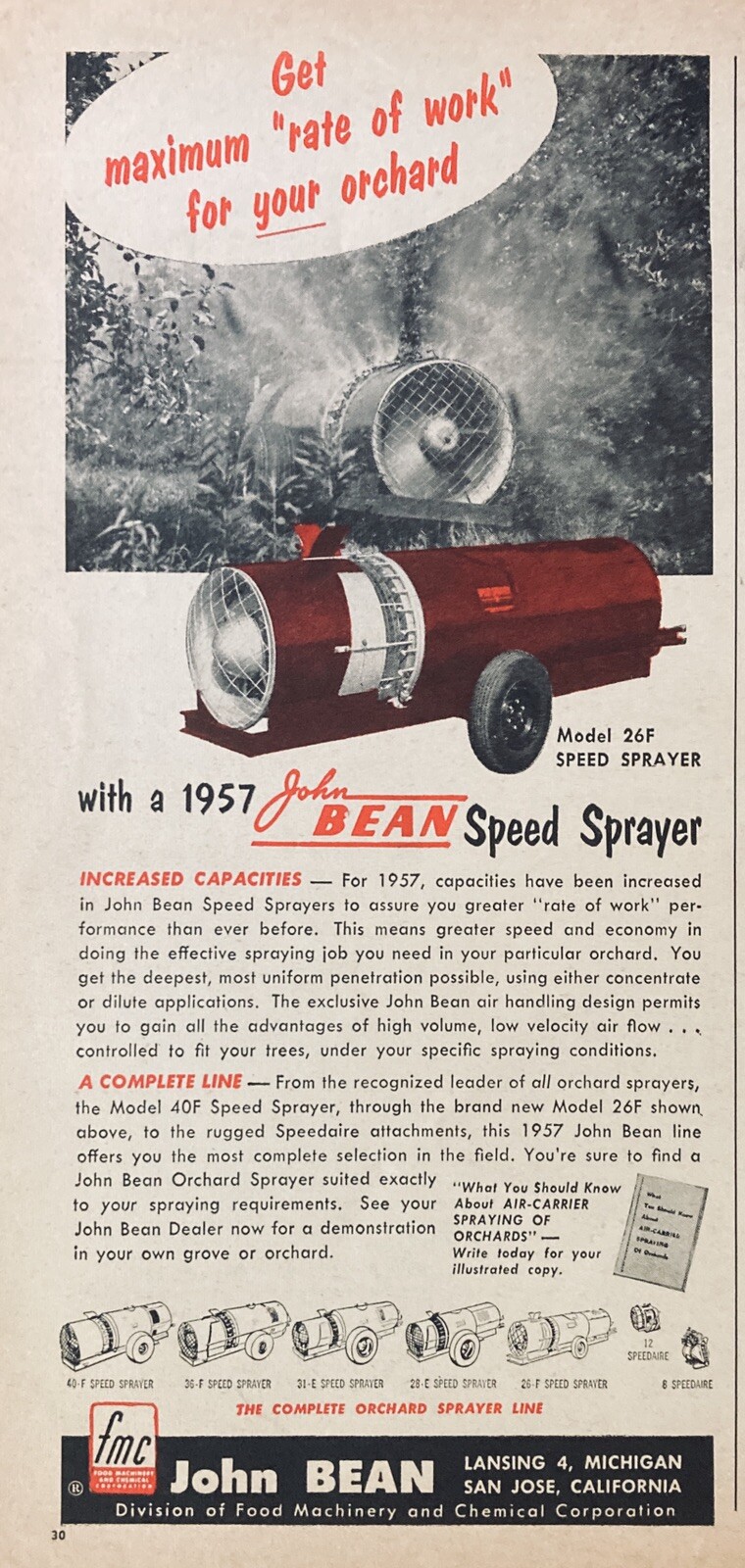 1957 AD.(XF17)~JOHN BEAN(FMC) LANSING, MI. JOHN BEAN MODEL 26F ORCHARD SPRAYER