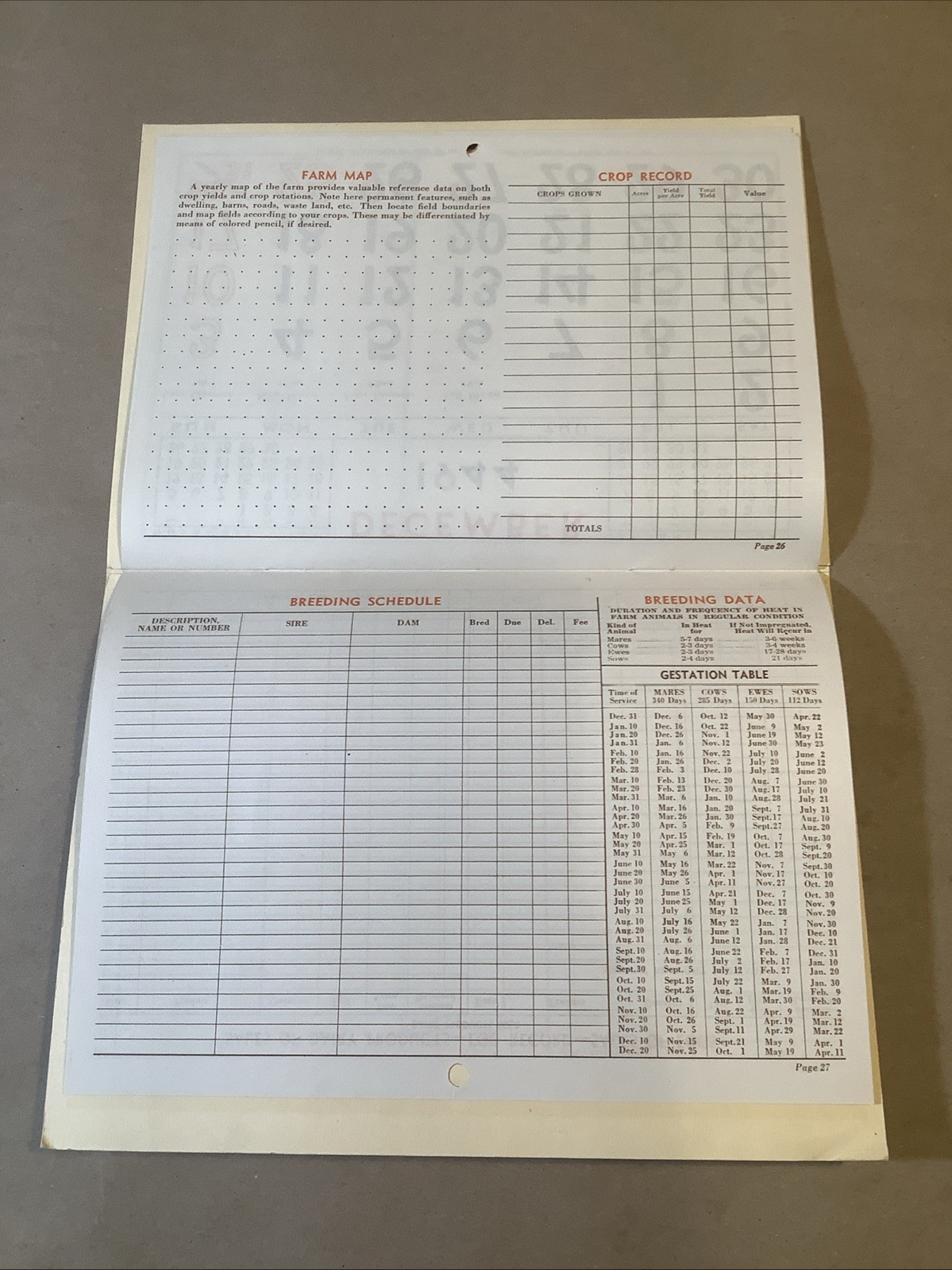 1944 Muntz-McLaughlin Co. Farm Inventory Calendar Holgate OH INV-P0547