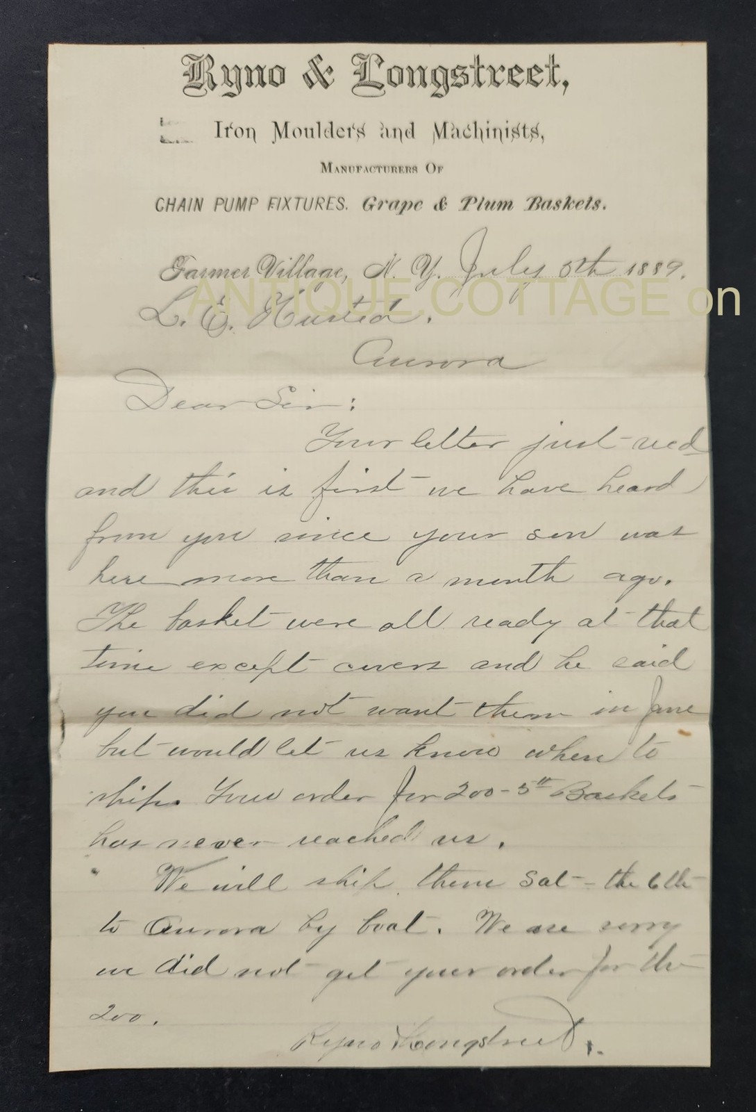 1889 antique RYNO & LONGSTREET farmer village ny LETTER COVER machinist HUSTED