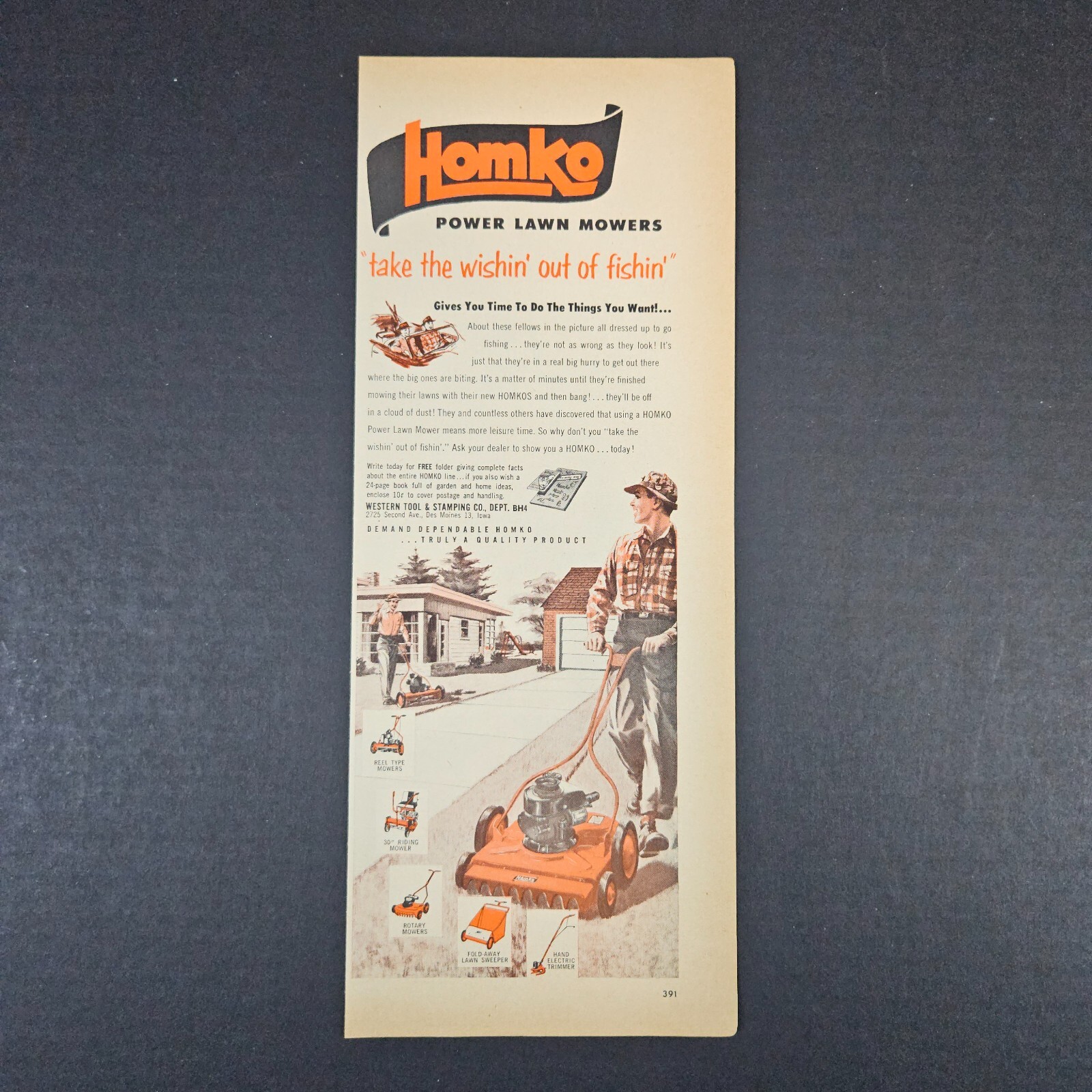 1953 Western Tool & Stamping Homko Power Lawn Mowers Vintage Print Ad Des Moines