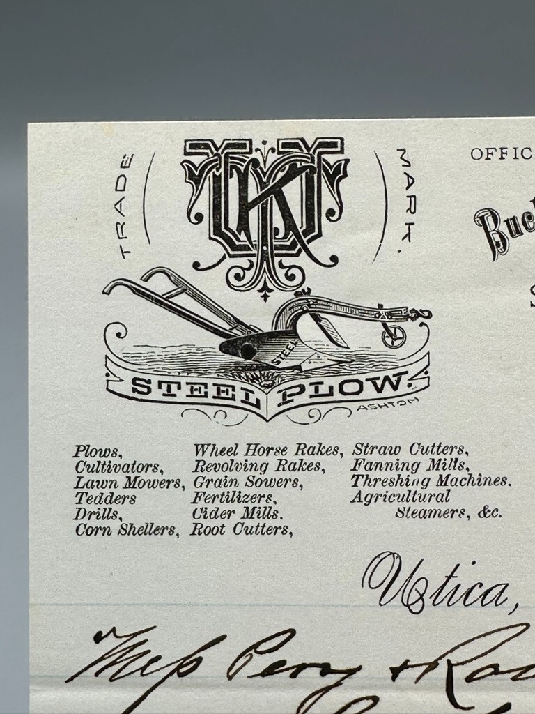1876 Childs BUCKEYE MOWER Steel PLOW Farm Advertise UTICA NY Letter Antique UTK