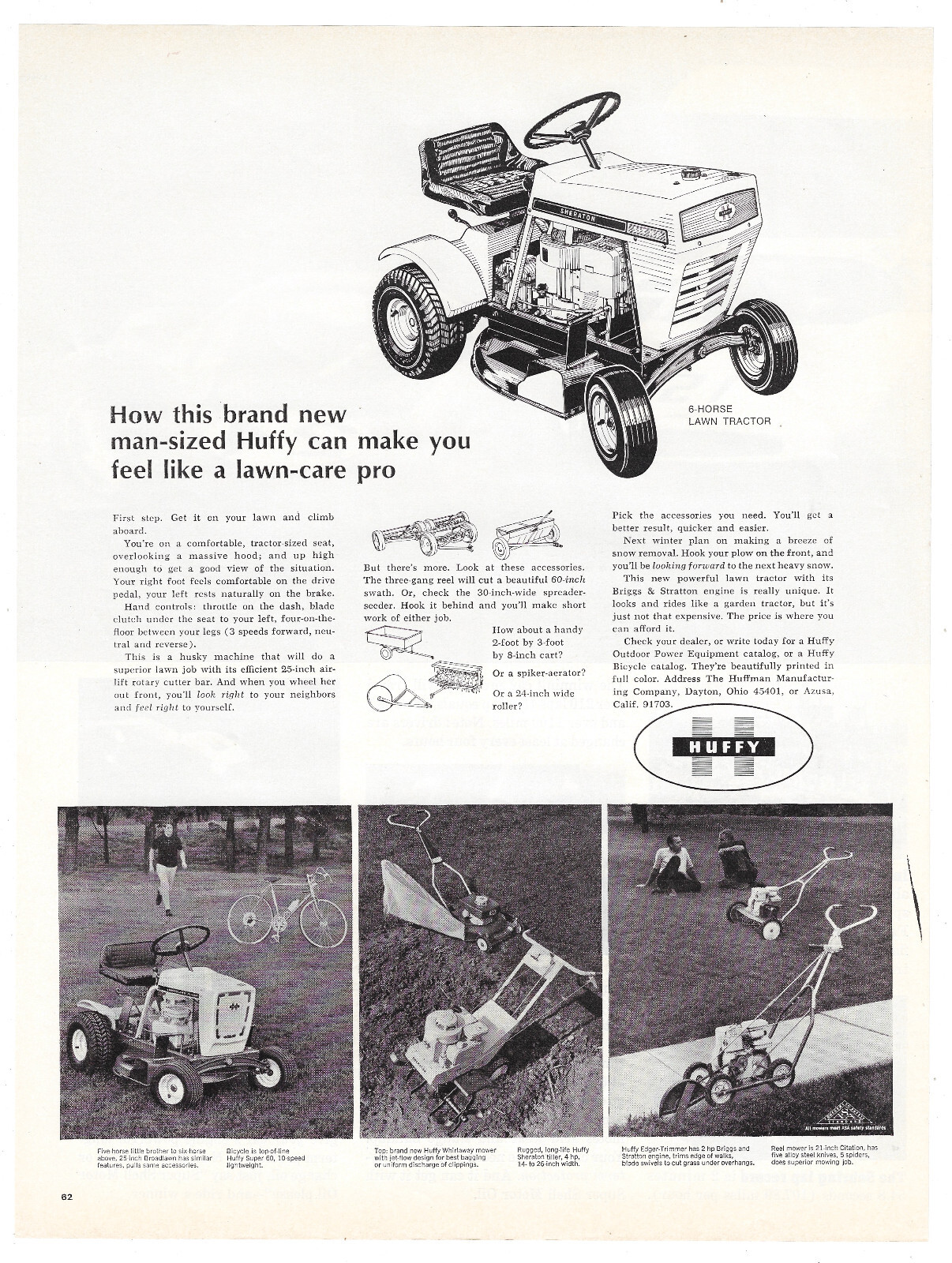 Huffy Lawn Tractor Print Ad Retro Advertising Household Agriculture Tiller 1967