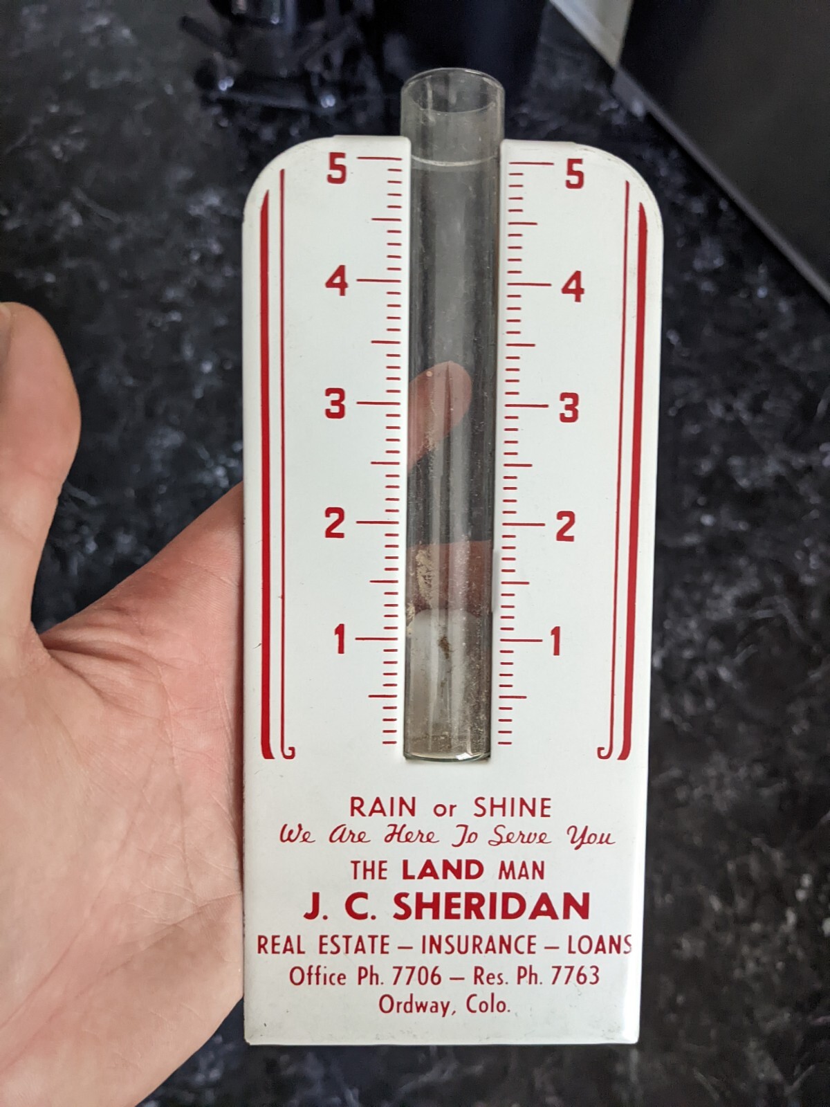Vintage Metal Advertising Sign Rain Catcher J C Sheridan Real Estate Ordway Colo