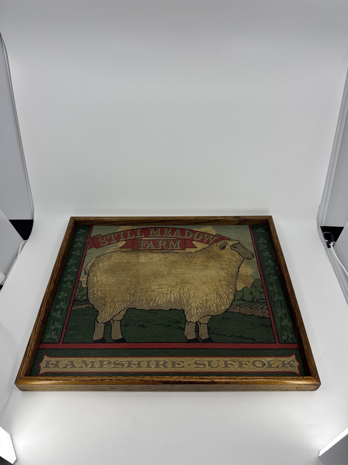 VTG Wood Farmhouse Sign/Tray Hampshire Suffolk Sheep Still Meadow Decor