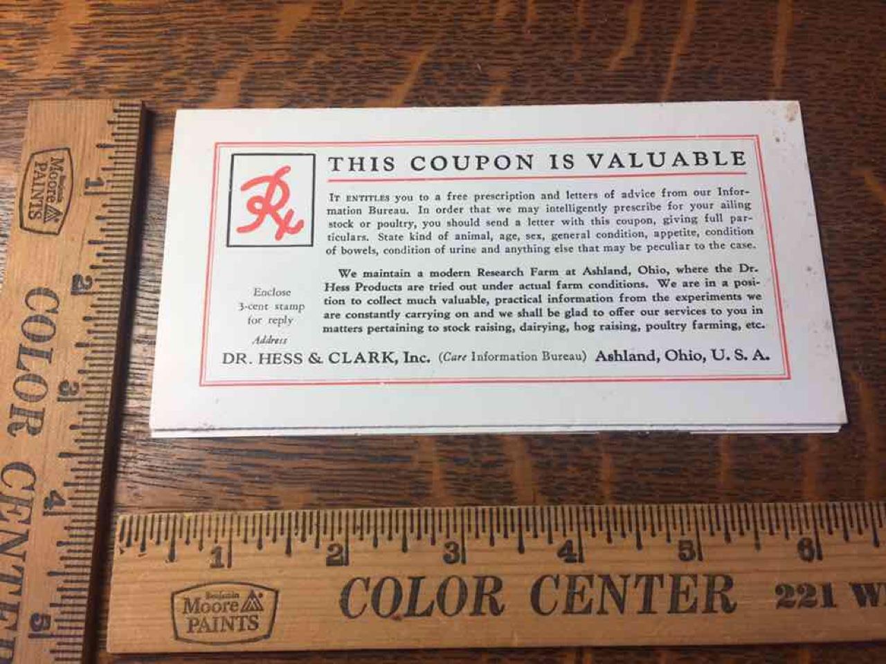 Antique Vintage Dr. Hess Improved Stock Tonic Flier Coupon Advertising Ephemera