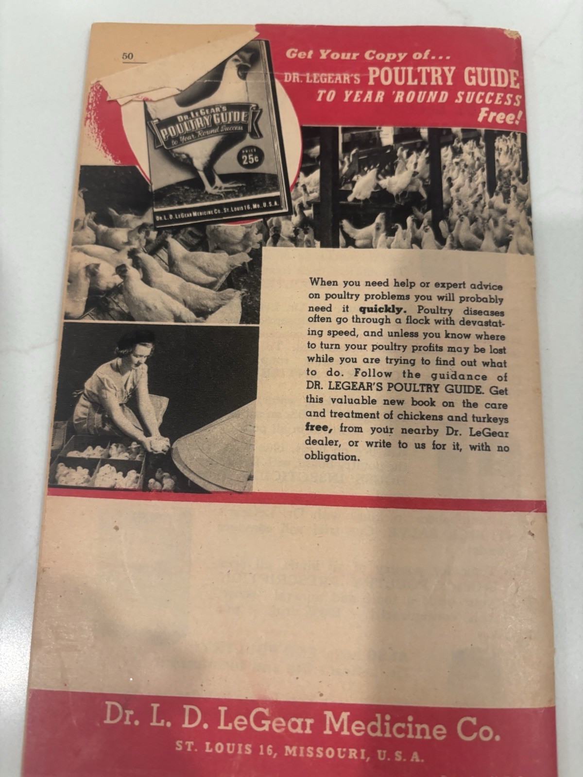 Vintage Dr LeGear Live Stock Manual Poultry Guide Farm Advertising Booklet 25c