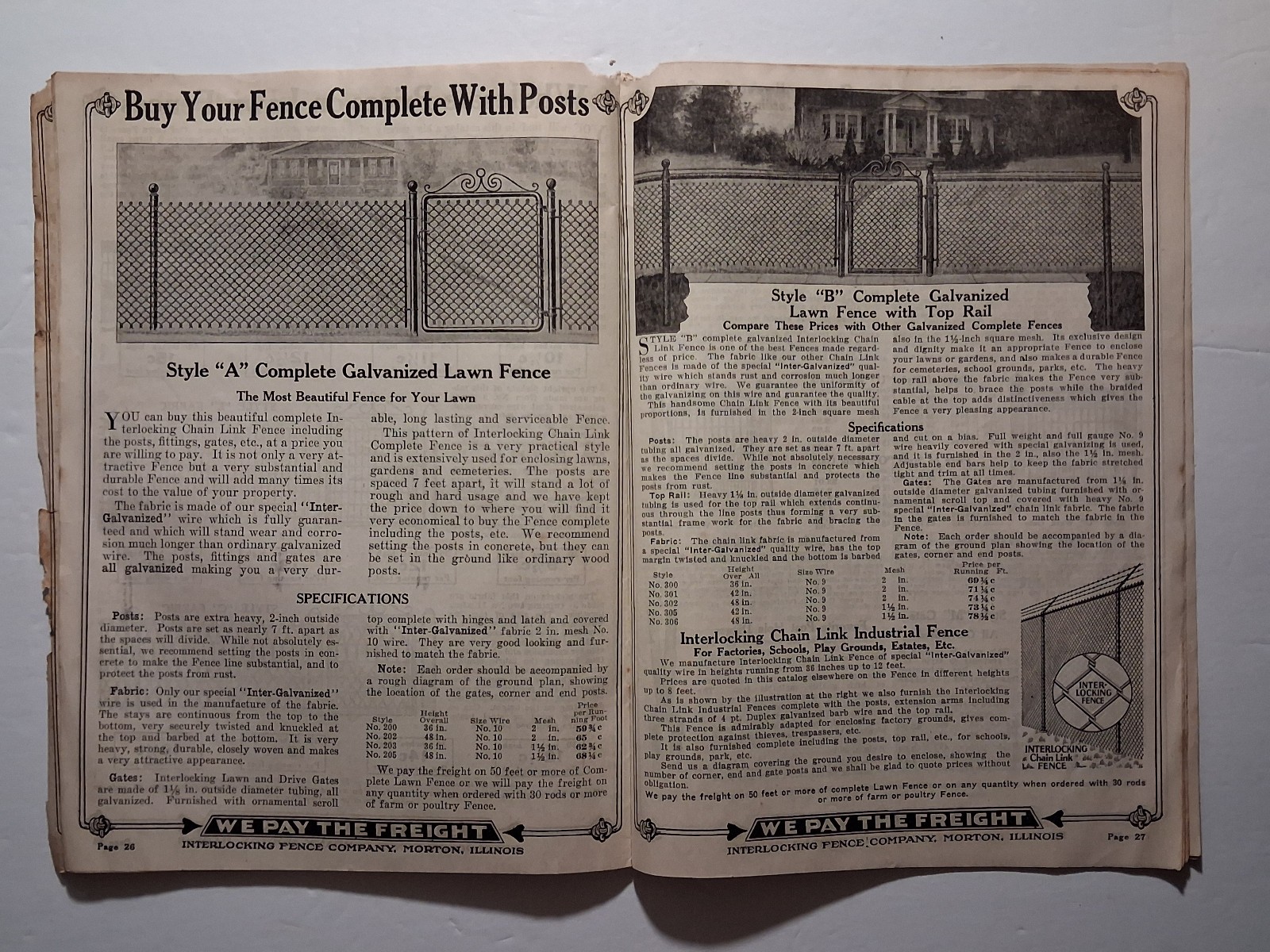 Interlocking Fence Co. Catalog, Better Fences Factory Prices, 1925