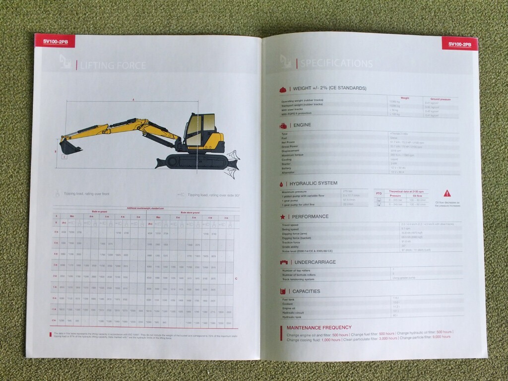 YANMAR SV100 2PB Hydraulic Midi Range Excavator Brochure Prospekt 2015