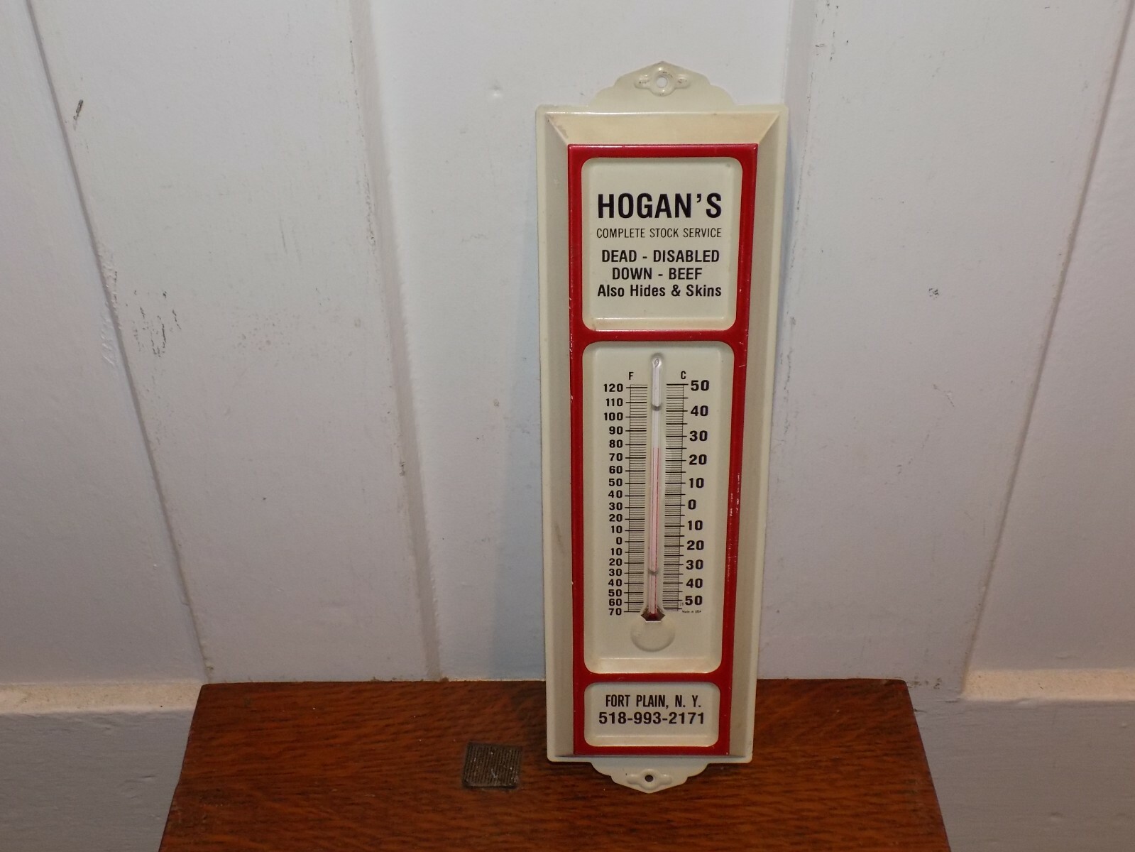 Vintage Hogan’s Complete Stock Service Fort Plain, NY Thermometer