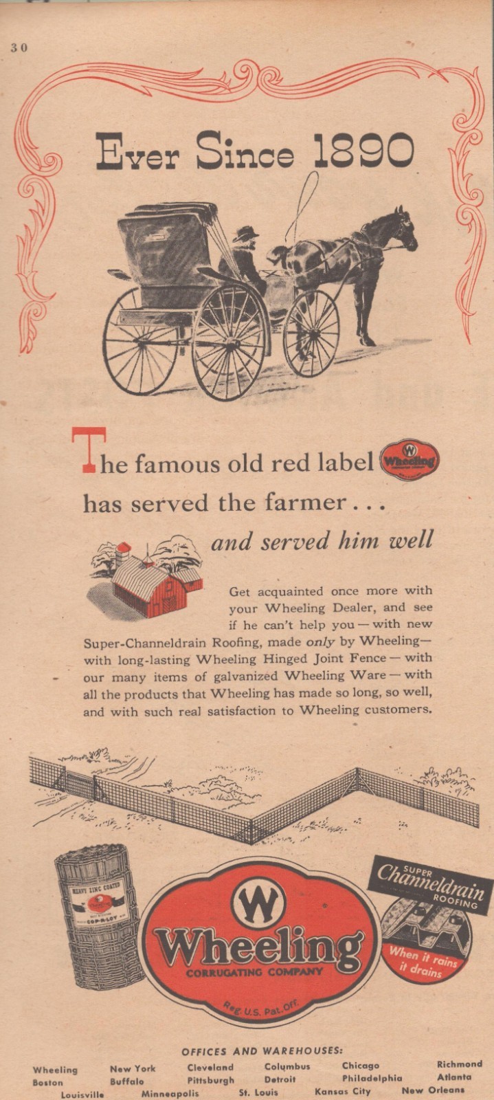 Wheeling Corrugating Company Channel Drain Roofing Fence Vintage Print Ad 1946