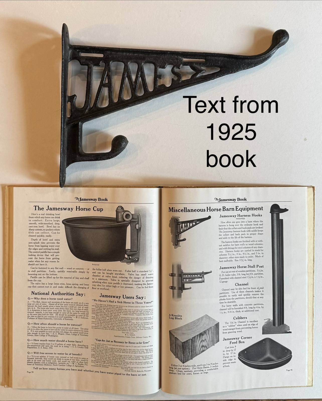 Antique JAMES Harness Hook Patented Cast Iron Fort Atkinson Wisconsin Documented