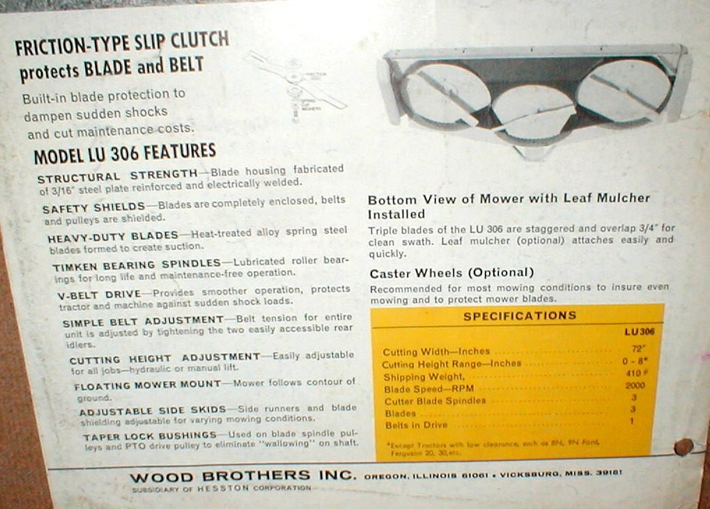 Wood&rsquo;s Brothers LU306 Rotary Mower Undermounted Tractor 4 Page Dealer Brochure