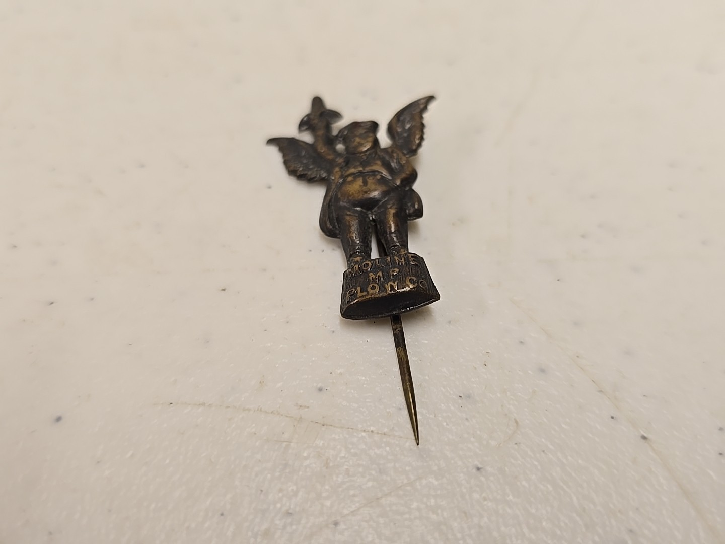 Antique 2&Prime; Moline Plow Co Flying Dutchman Advertising Brass Stick Pin