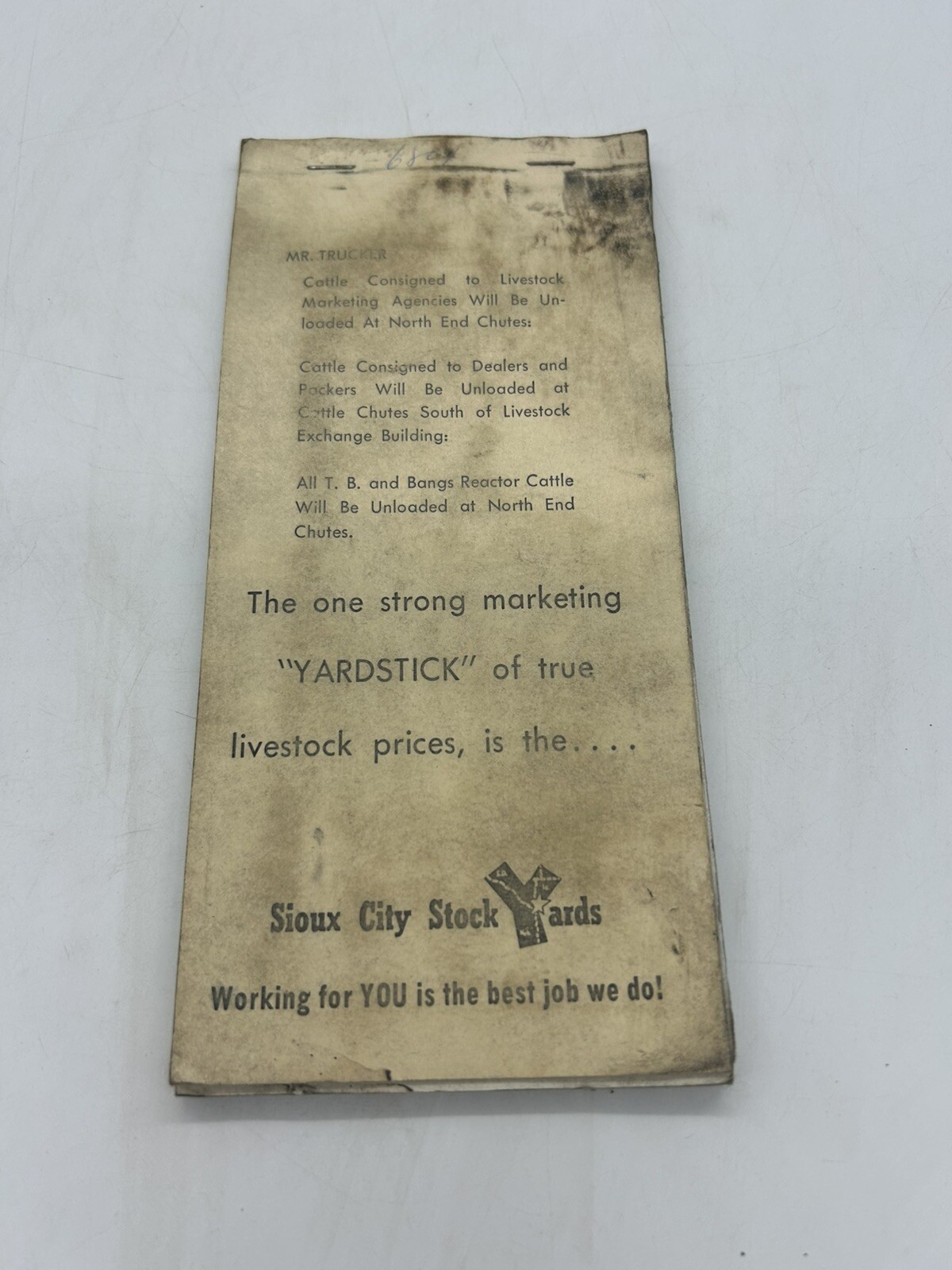 SIOUX CITY STOCK YARD COMMISSION TRUCKER DELIVERY RECEIPT BOOK CARBON COPY