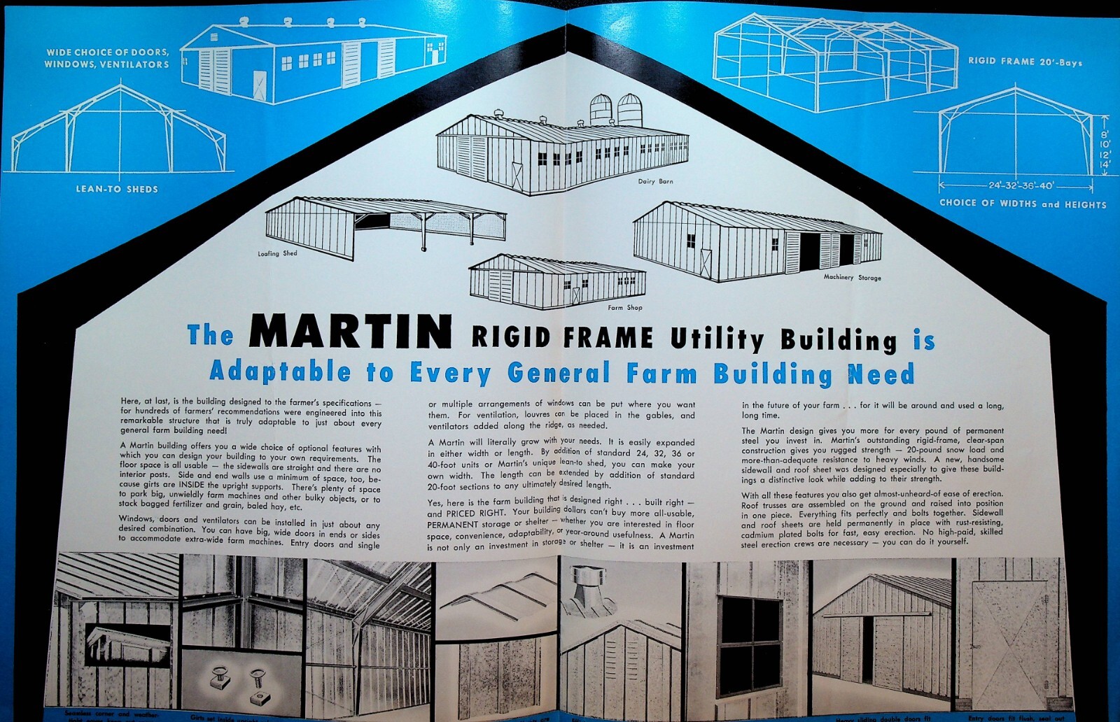 Martin Steel Mansfield Oh Rigid Frame Utility Building Brochure Farm 1960s