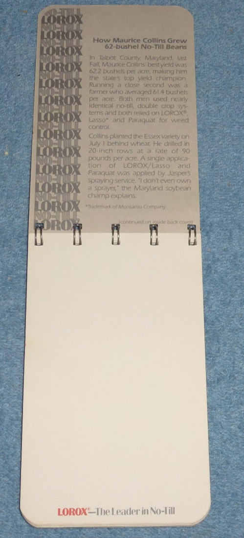 Vintage Dupont Lorox No-Till Soybean Herbicide Pocket Notepad Advertising Unused