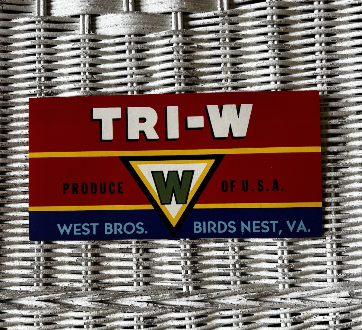 West Brothers TRI-W Produce Birds Nest Virginia Crate Label ESVA Agricul Advert