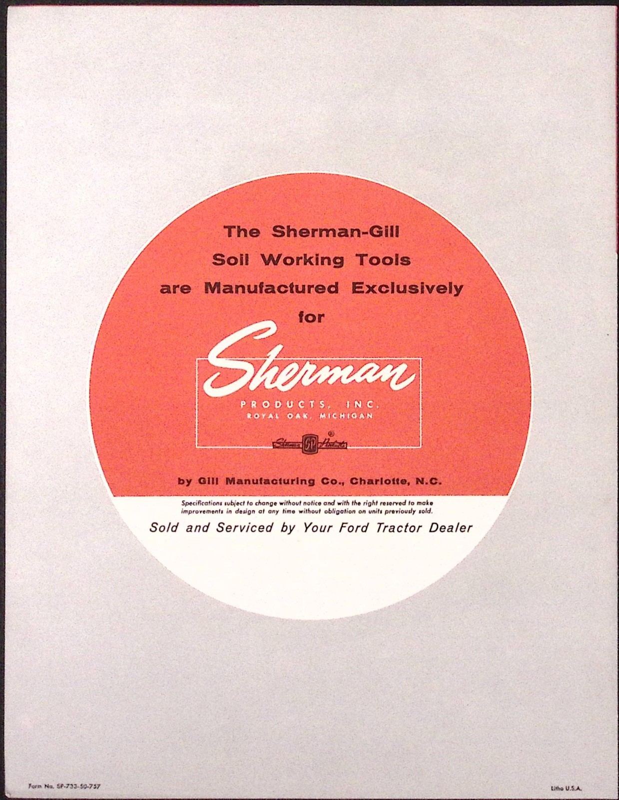 1958 Sherman Gil Soil working Tool Brochure Sherman Products Royal Oak MI