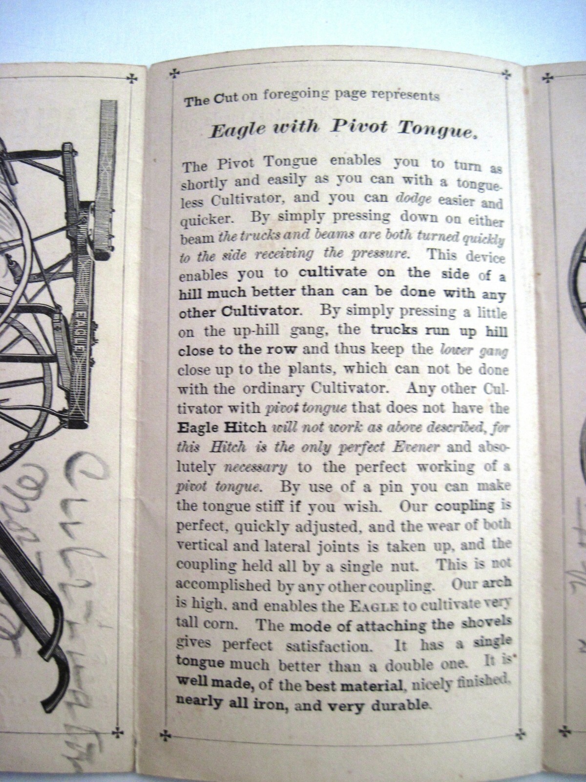 1880 Pull-Out Advertising Brochure for « Eagle Cultivator » w/ Great Pictures *