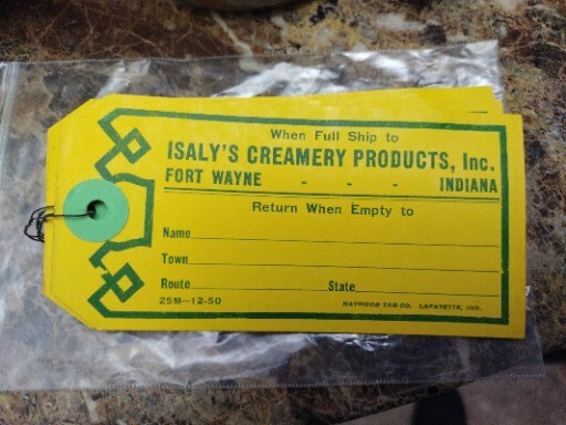 Vtg Isaly&rsquo;s Creamery Products Fort Wayne IN Ice Cream Tag Milk Route Rare PA