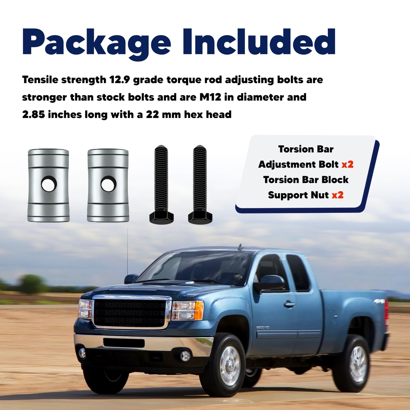 VONLX Torsion Bar Adjustment Bolt and Lock Nut Fit for Chevrolet silver