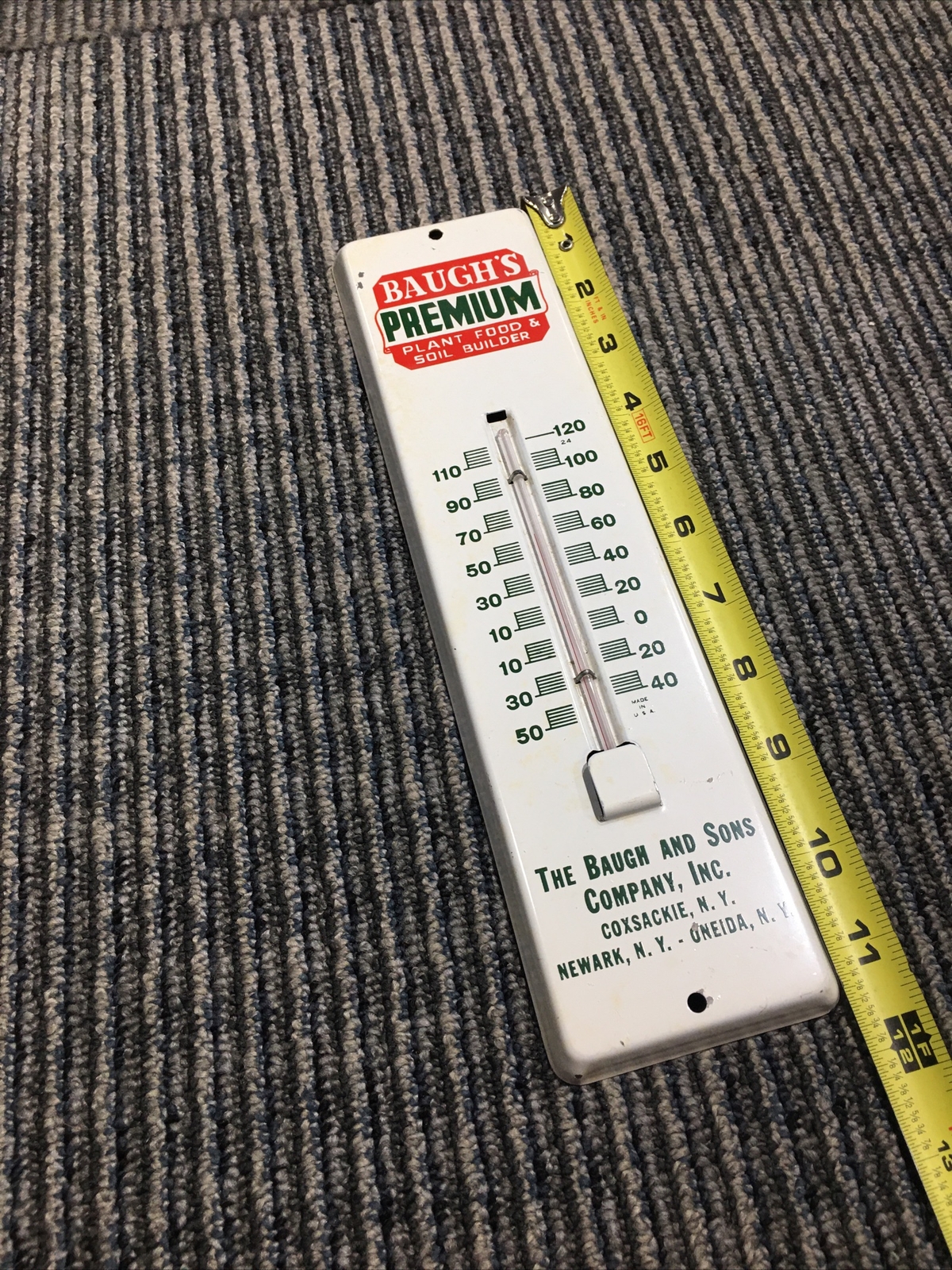 Baugh’s Premium Plant & Food Soul Builder vintage wall thermometer Advertising