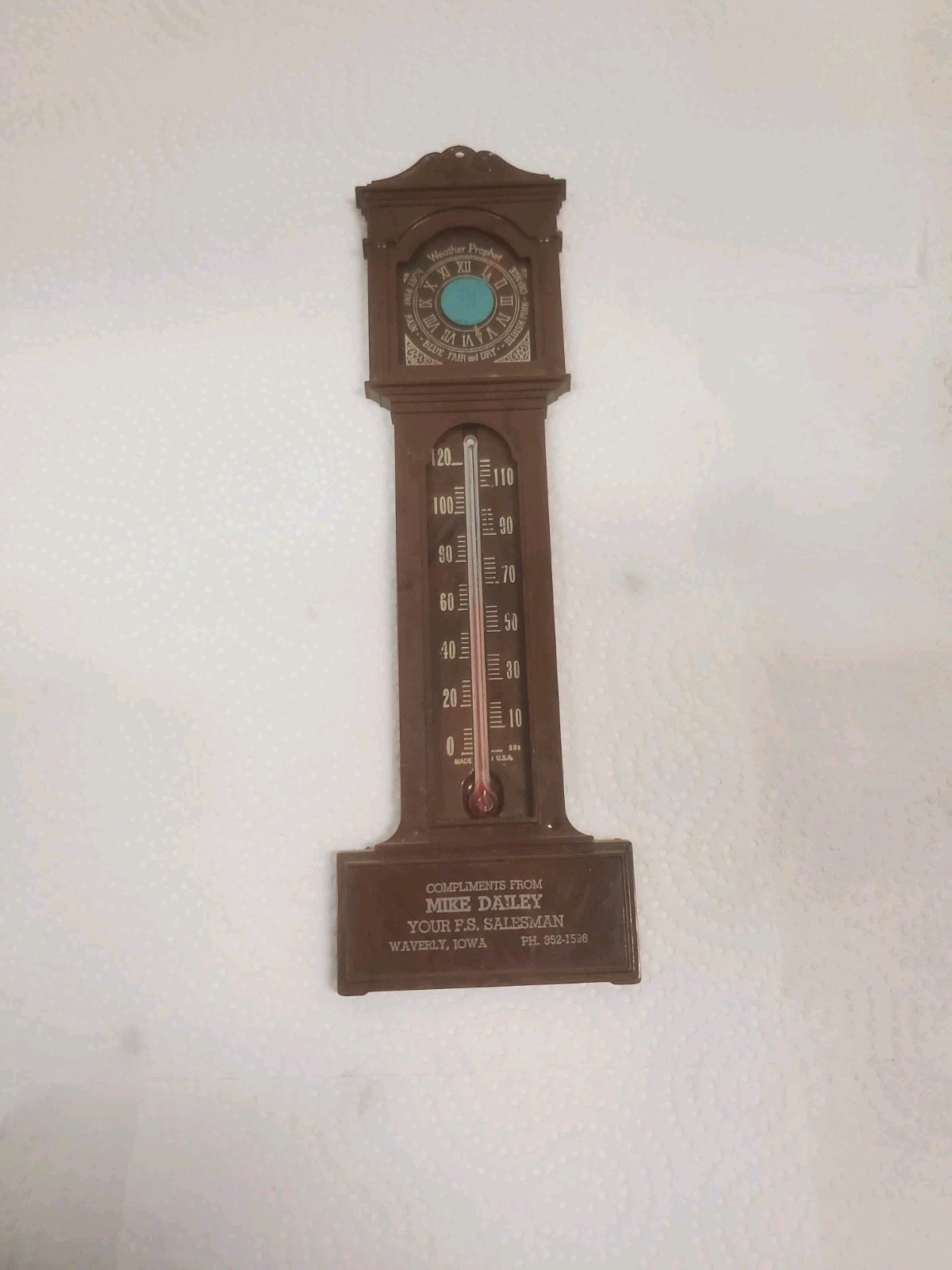 9&Prime; Plastic Thermometer Mike Dailey F S salesman Waverly Iowa Farm Service
