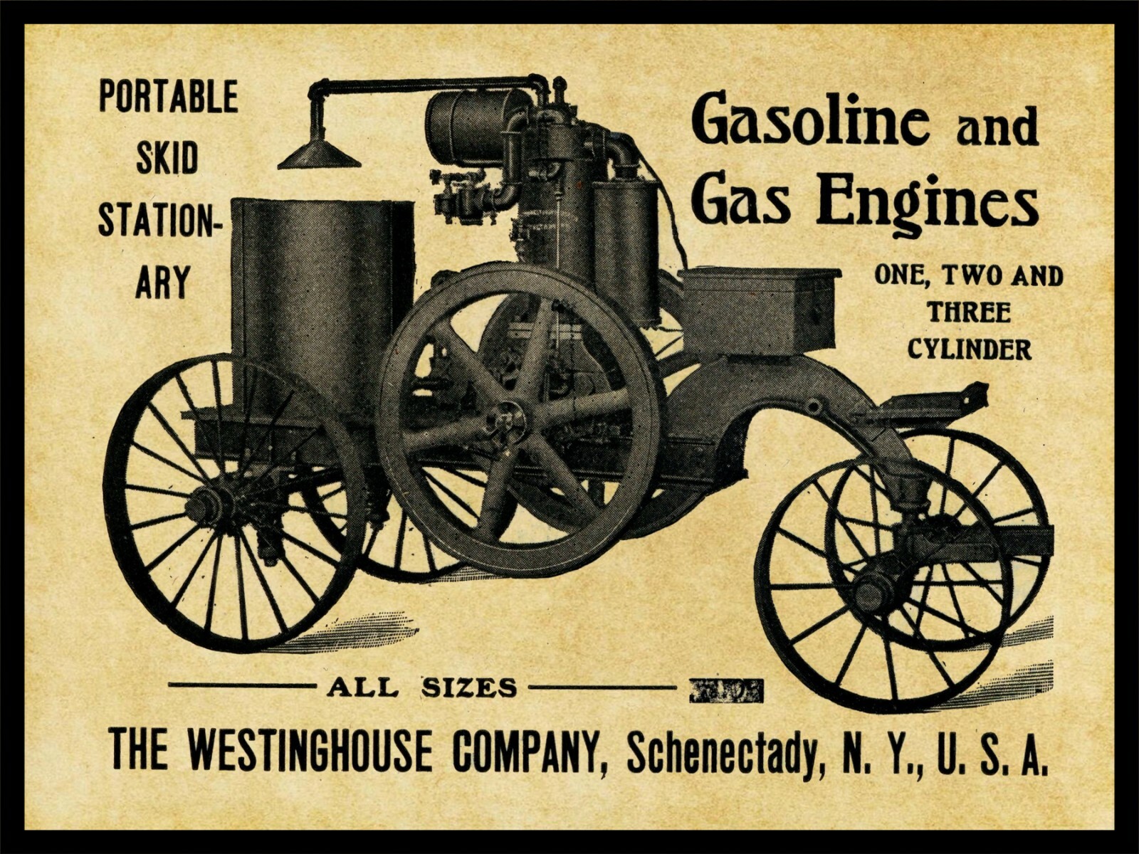 1905 Westinghouse Gas Engines NEW Metal Sign 24&Prime;x30&Prime; USA STEEL XL Size 7 lbs.