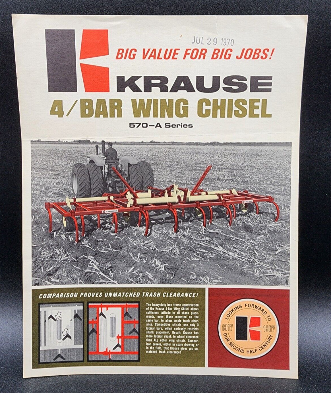Krause 4 Bar Wing Chisel 570 A Sales Salesman Dealer Brochure 2 Sided 1970
