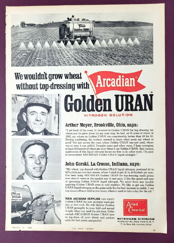 Original 1963 Arcadian Fertilizer Ad Features Arthur Meyer, Brookville Ohio