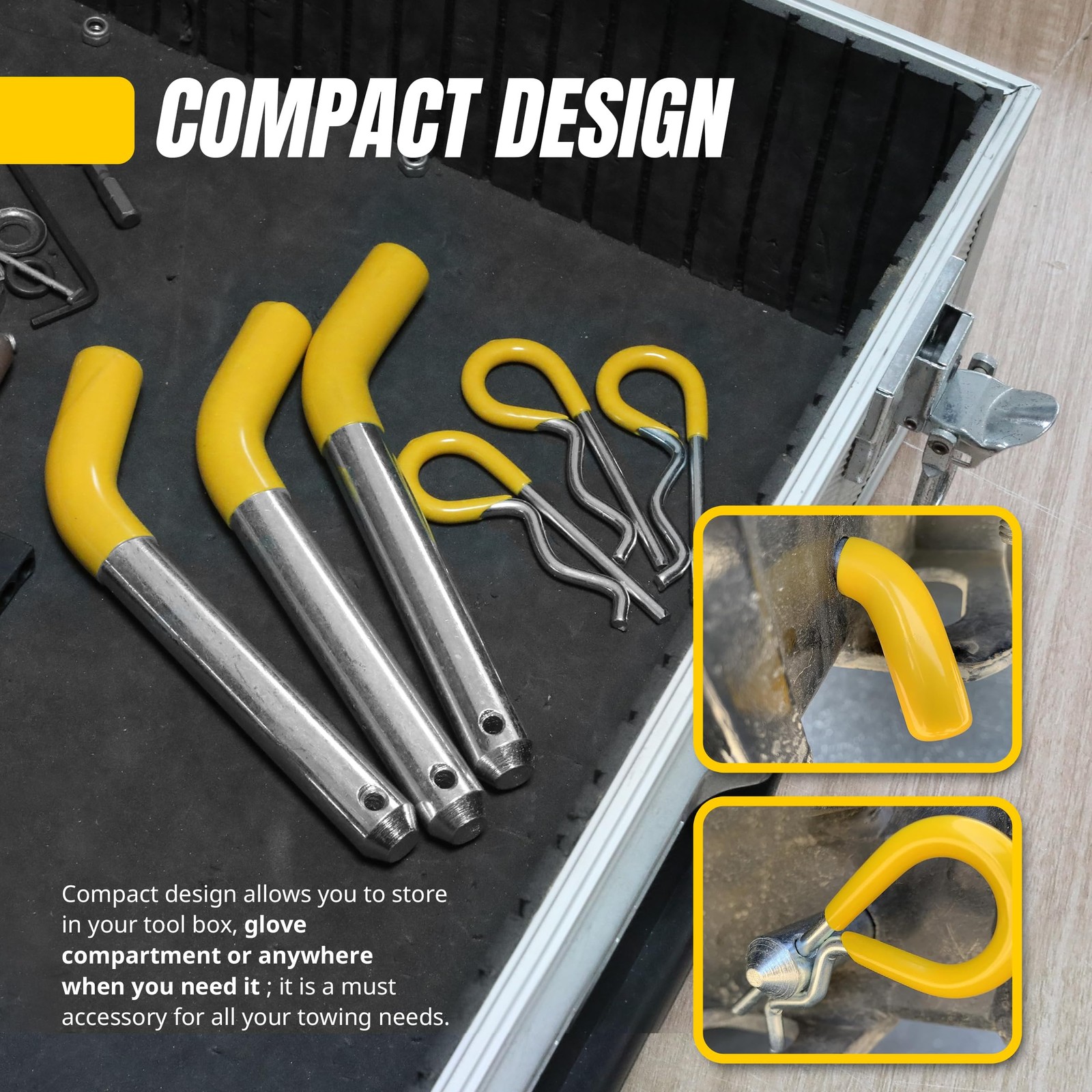 Maxxhaul 50565 3 Pack Trailer Hitch Pin Clip Rubber-Coated Vinyl Yellow Grip