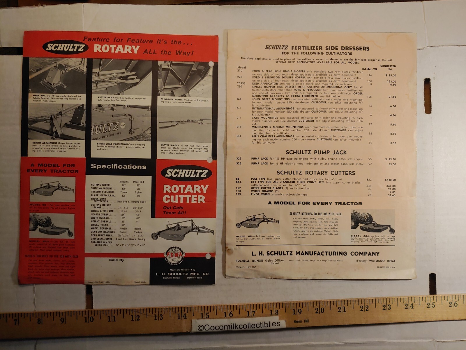 Vintage 1960 L. H. Schultz Co Schultz Rotary Mower Sales Brochure & Price List