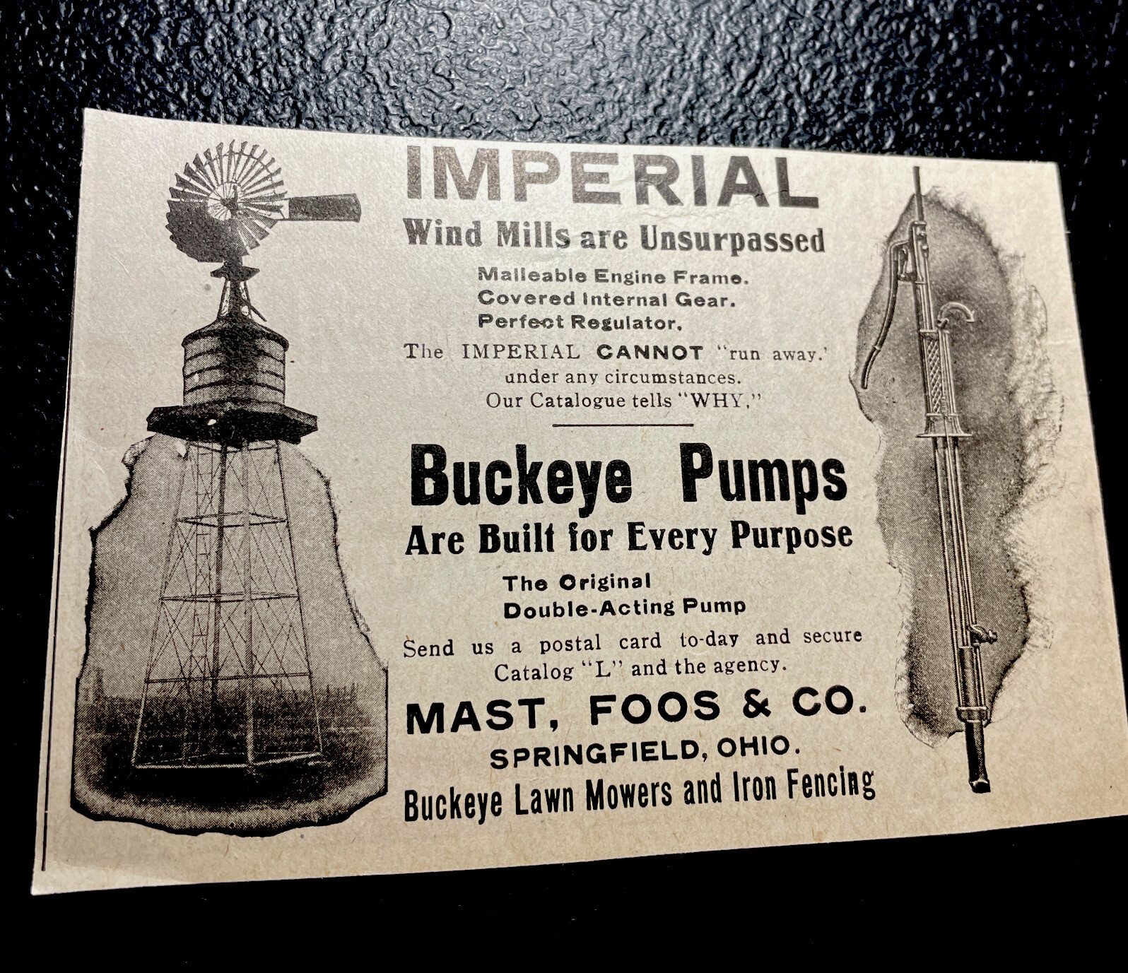 1907 Imperial Windmills & Buckeye Pumps Farm Advertising – Springfield – Ohio