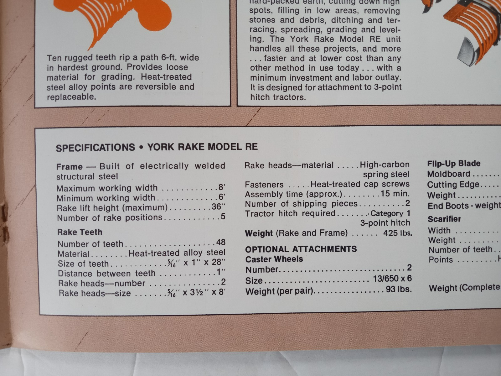 YORK RAKES Sales Brochure Models PRO RE RS TA1 TA2 RW Catalog 1970&rsquo;s