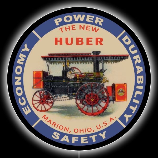 Huber Steam Tractor of Marion OhiO NEW LED Hanging Lighted Sign: 36&Prime; Dia. Round