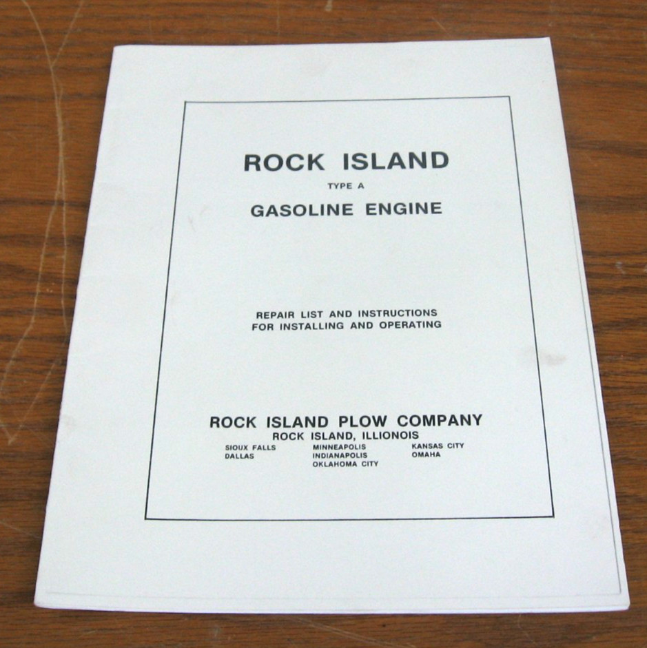 VINTAGE ROCK ISLAND TYPE A GAS ENGINE REPAIR AND OPERATOR MANUAL