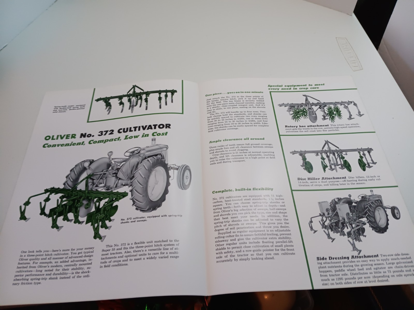 Oliver 372 Cultivators 3 Point Hitch Tractor Dealers Sales Brochure 1958