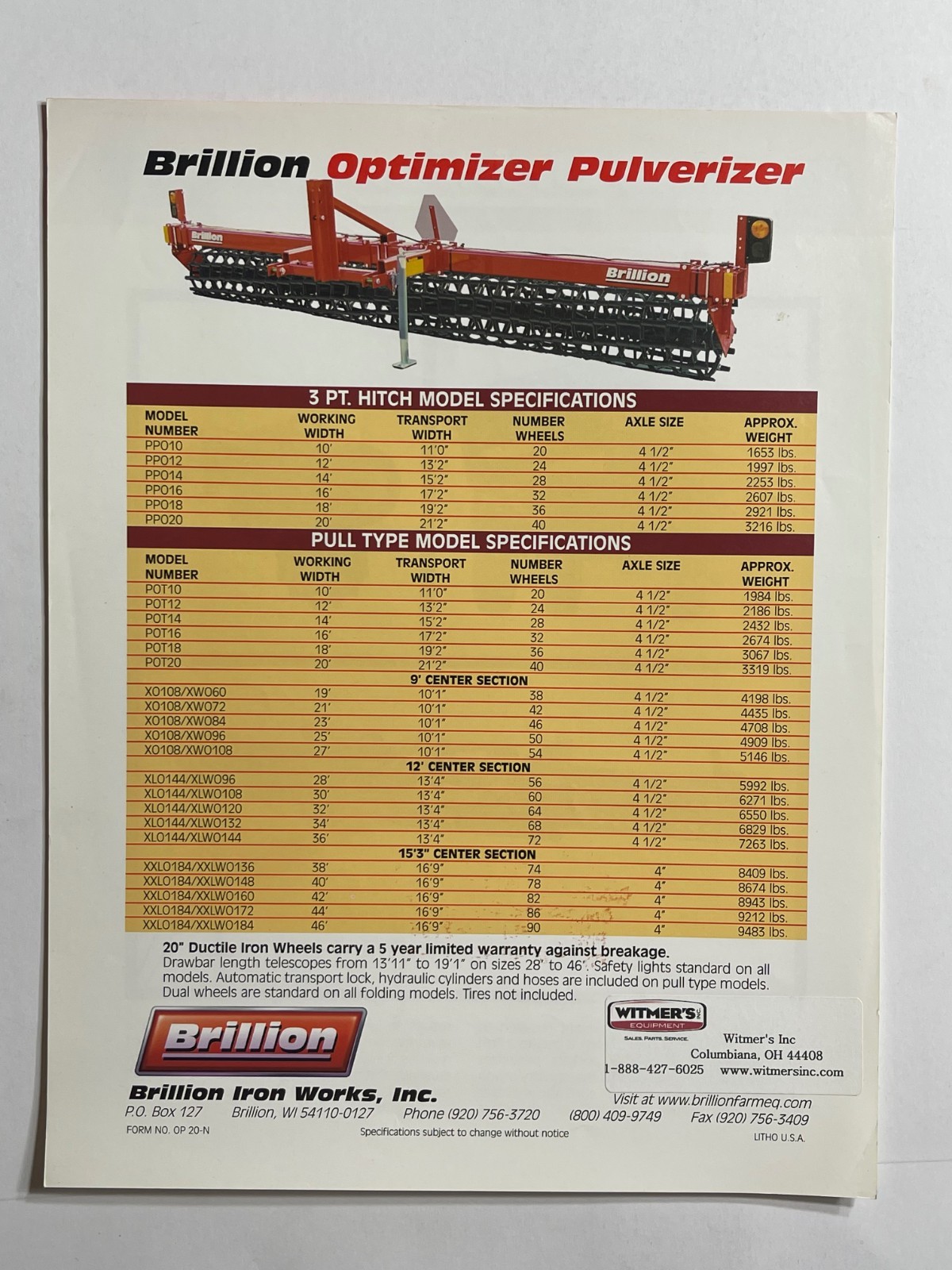 Brillion Optimizer Pulverizer Sales Brochure *Showroom Dealer Item*